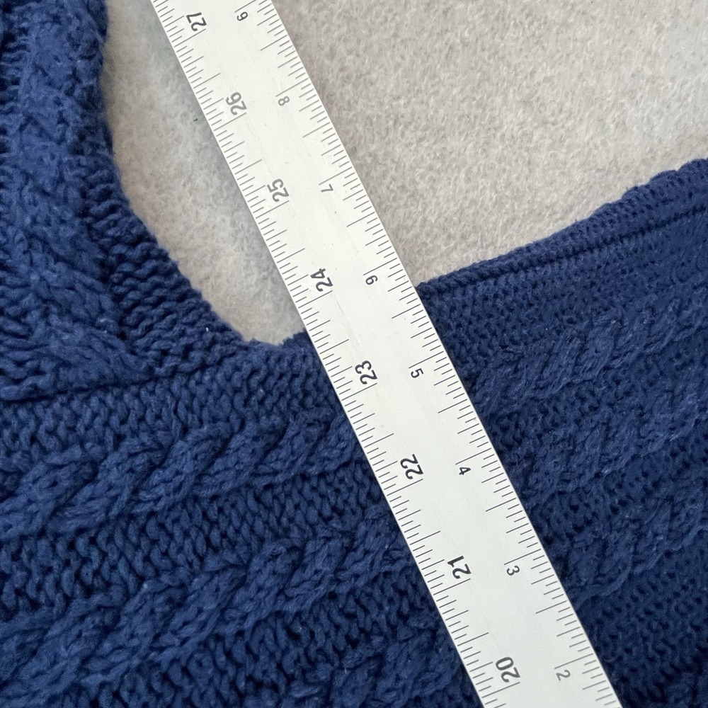 Vintage Eddie Bauer Sweater Mens L Blue Cable Knit Chunky V-Neck Tennis Cricket - Picture 6 of 9